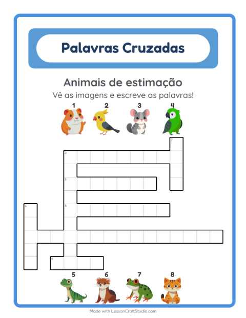 Pré-visualização da ficha de Palavras Cruzadas para 2º ano do ensino fundamental