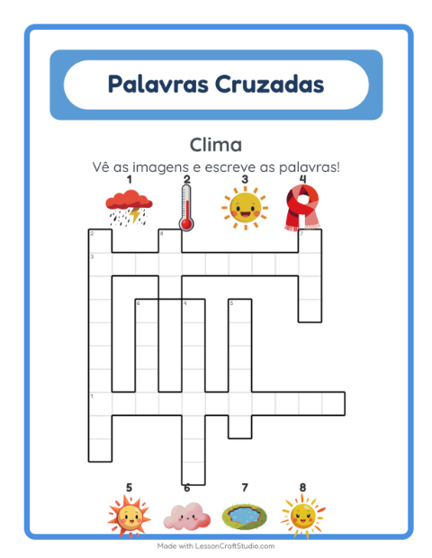 Pré-visualização da ficha de Palavras Cruzadas para 2º ano do ensino fundamental