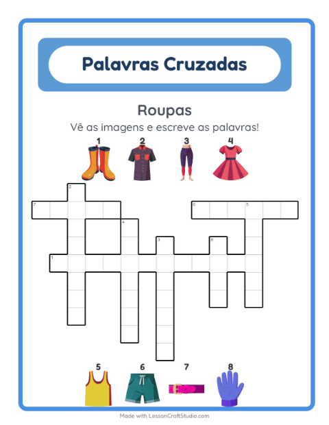 Pré-visualização da ficha de Palavras Cruzadas para 2º ano do ensino fundamental
