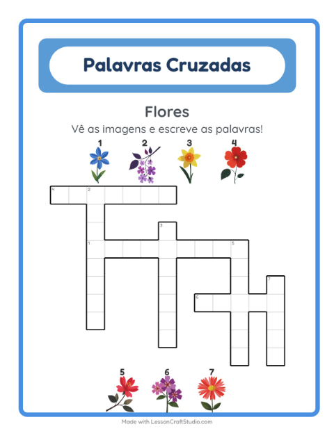 Pré-visualização da ficha de Palavras Cruzadas para 2º ano do ensino fundamental