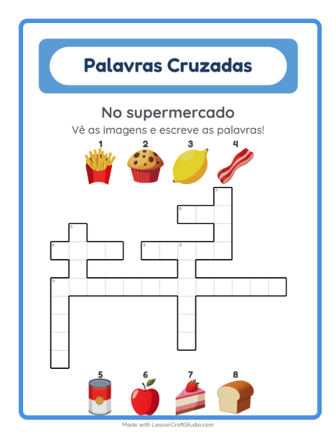 Pré-visualização da ficha de Palavras Cruzadas para 2º ano do ensino fundamental