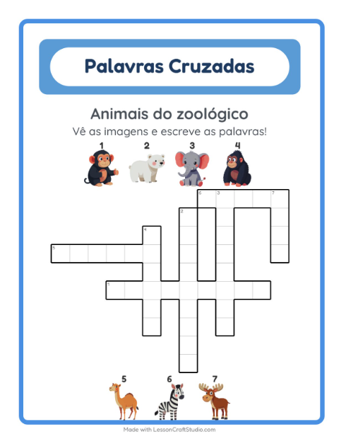 Pré-visualização da ficha de Palavras Cruzadas para 2º ano do ensino fundamental