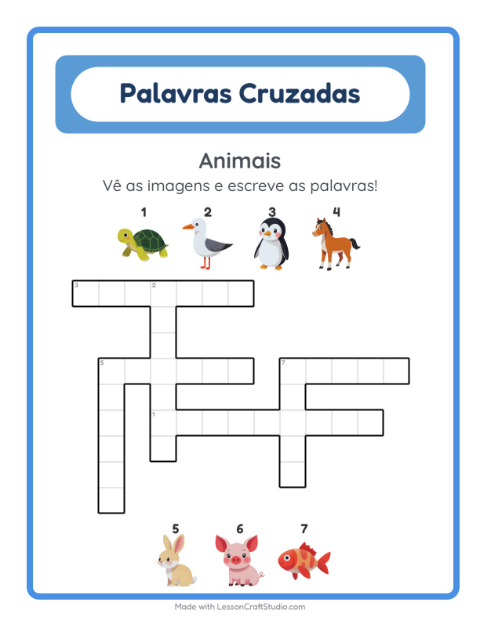 Pré-visualização da ficha de Palavras Cruzadas para 2º ano do ensino fundamental