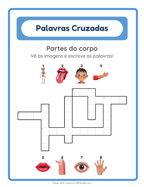 Pré-visualização da ficha de Palavras Cruzadas para 2º ano do ensino fundamental