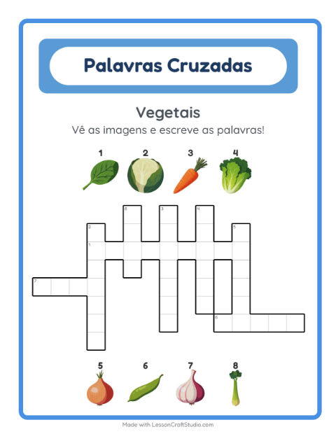 Pré-visualização da ficha de Palavras Cruzadas para 2º ano do ensino fundamental