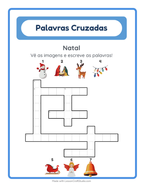 Pré-visualização da ficha de Palavras Cruzadas para 2º ano do ensino fundamental