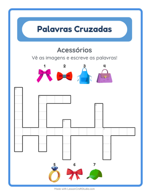 Pré-visualização da ficha de Palavras Cruzadas para 2º ano do ensino fundamental