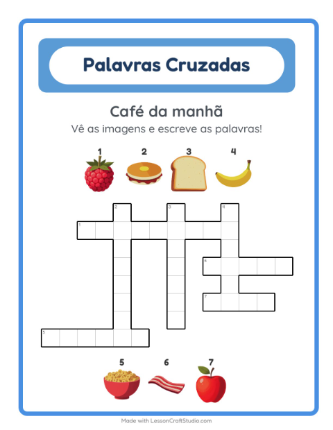 Pré-visualização da ficha de Palavras Cruzadas para 2º ano do ensino fundamental