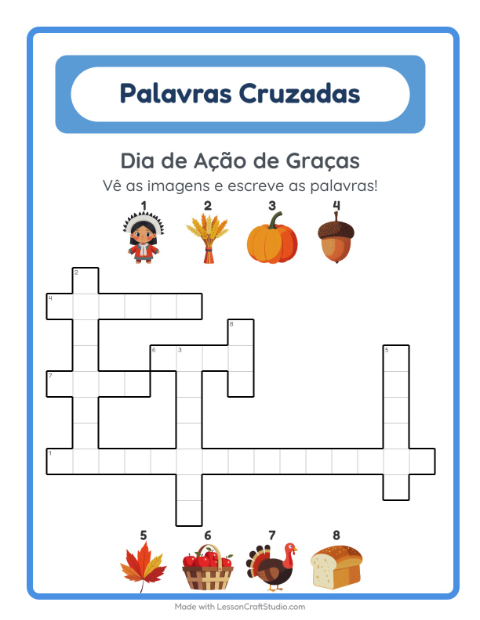 Pré-visualização da ficha de Palavras Cruzadas para 2º ano do ensino fundamental