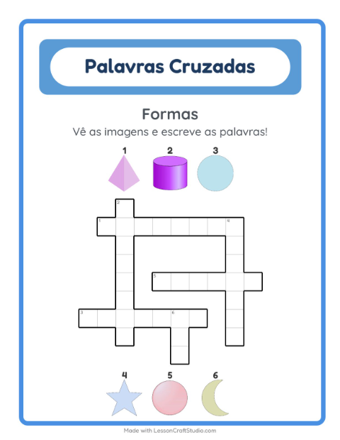 Pré-visualização da ficha de Palavras Cruzadas para 2º ano do ensino fundamental