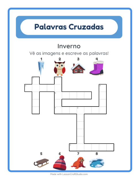 Pré-visualização da ficha de Palavras Cruzadas para 2º ano do ensino fundamental