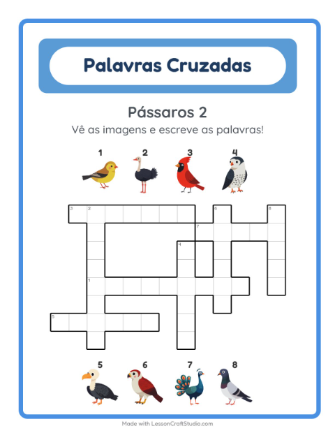Pré-visualização da ficha de Palavras Cruzadas para 2º ano do ensino fundamental