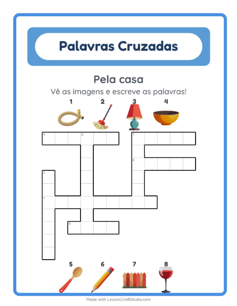 Pré-visualização da ficha de Palavras Cruzadas para 2º ano do ensino fundamental