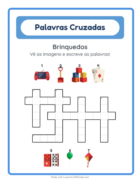 Pré-visualização da ficha de Palavras Cruzadas para 2º ano do ensino fundamental