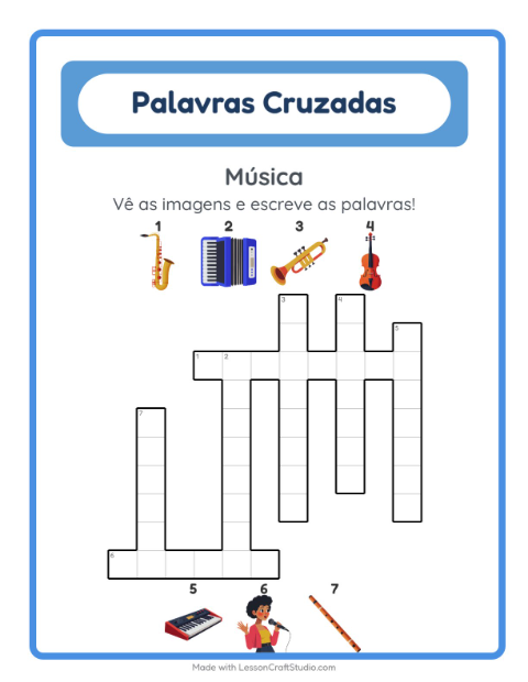 Pré-visualização da ficha de Palavras Cruzadas para 2º ano do ensino fundamental