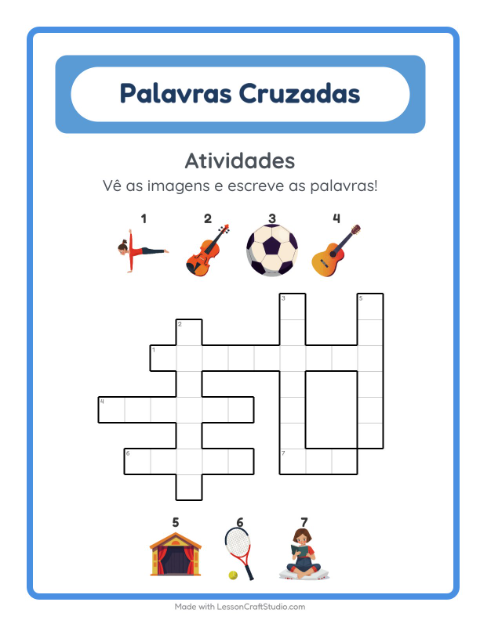 Pré-visualização da ficha de Palavras Cruzadas para 2º ano do ensino fundamental