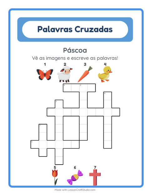 Pré-visualização da ficha de Palavras Cruzadas para 2º ano do ensino fundamental