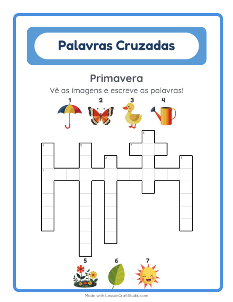 Pré-visualização da ficha de Palavras Cruzadas para 2º ano do ensino fundamental