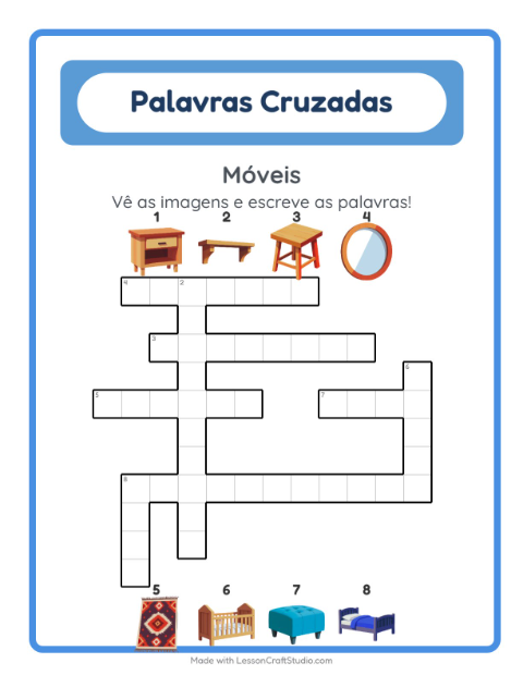 Pré-visualização da ficha de Palavras Cruzadas para 2º ano do ensino fundamental