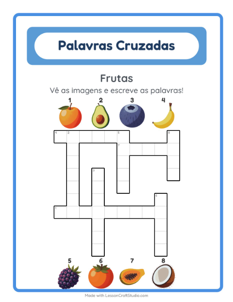 Pré-visualização da ficha de Palavras Cruzadas para 2º ano do ensino fundamental
