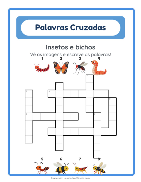 Pré-visualização da ficha de Palavras Cruzadas para 2º ano do ensino fundamental