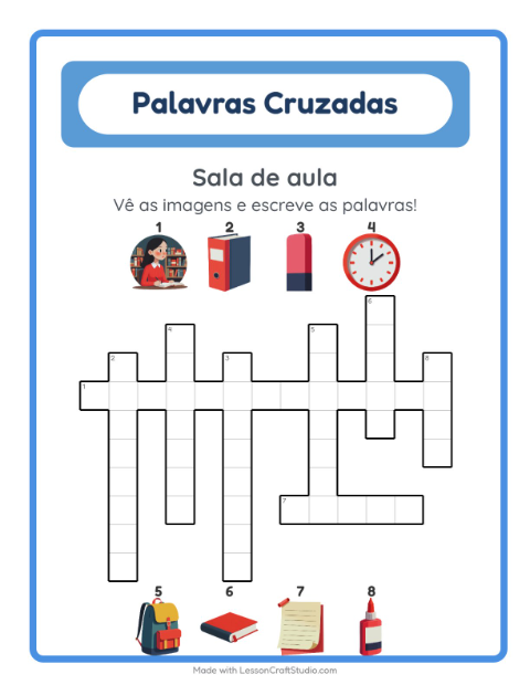 Pré-visualização da ficha de Palavras Cruzadas para 2º ano do ensino fundamental