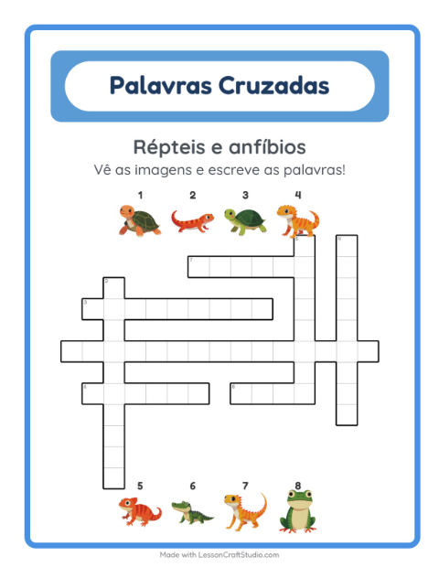 Pré-visualização da ficha de Palavras Cruzadas para 2º ano do ensino fundamental