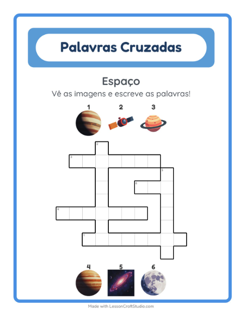 Pré-visualização da ficha de Palavras Cruzadas para 2º ano do ensino fundamental