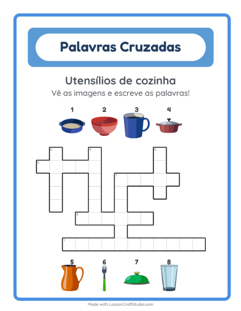 Pré-visualização da ficha de Palavras Cruzadas para 2º ano do ensino fundamental