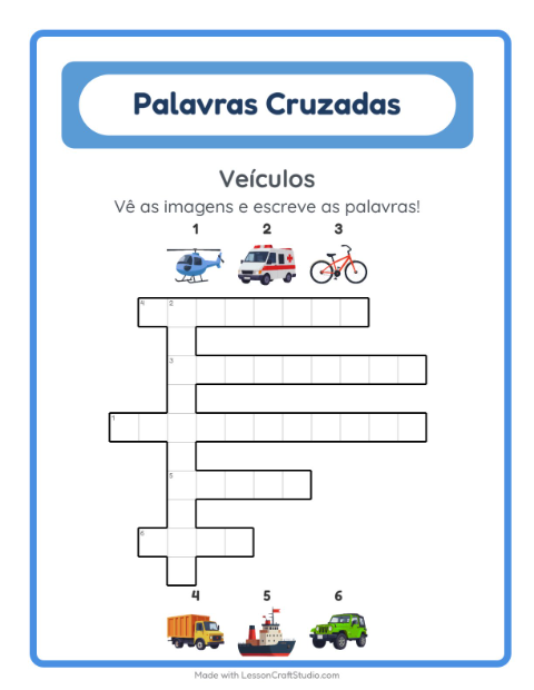 Pré-visualização da ficha de Palavras Cruzadas para 2º ano do ensino fundamental