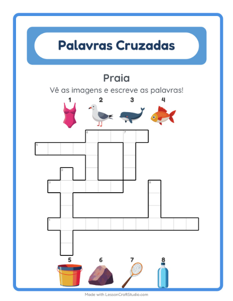 Pré-visualização da ficha de Palavras Cruzadas para 2º ano do ensino fundamental