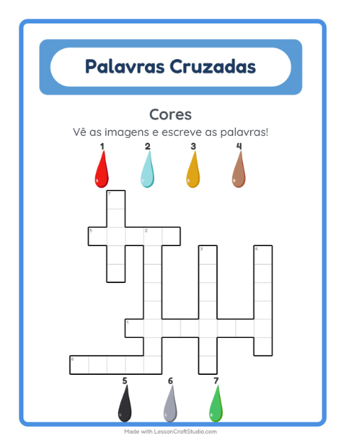 Pré-visualização da ficha de Palavras Cruzadas para 2º ano do ensino fundamental