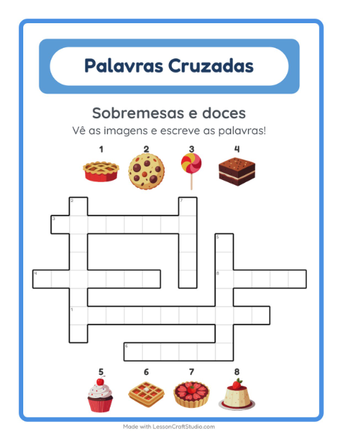 Pré-visualização da ficha de Palavras Cruzadas para 2º ano do ensino fundamental