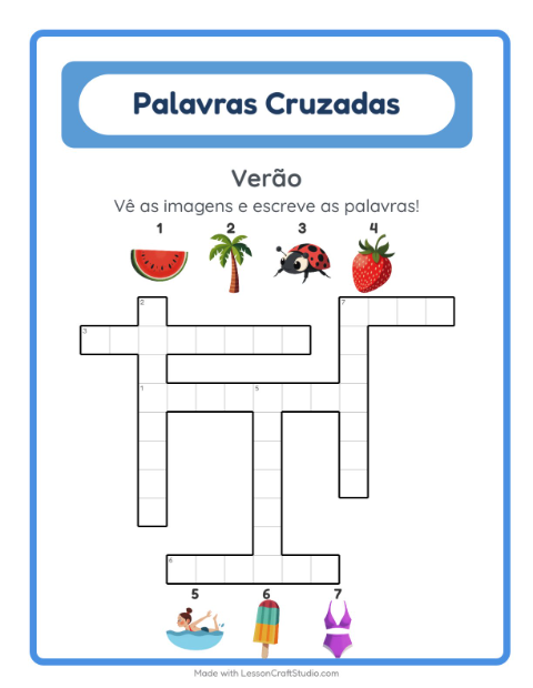 Pré-visualização da ficha de Palavras Cruzadas para 2º ano do ensino fundamental
