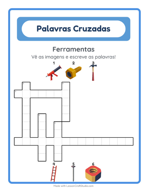 Pré-visualização da ficha de Palavras Cruzadas para 2º ano do ensino fundamental