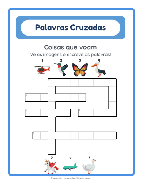 Pré-visualização da ficha de Palavras Cruzadas para 2º ano do ensino fundamental
