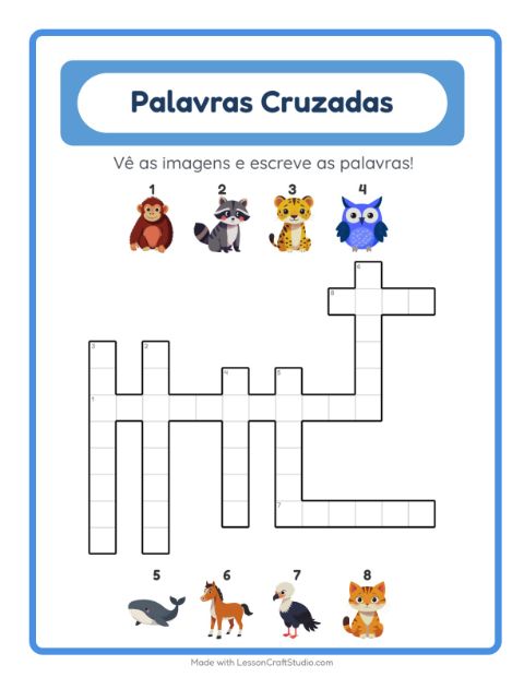 Palavras cruzadas – Animais