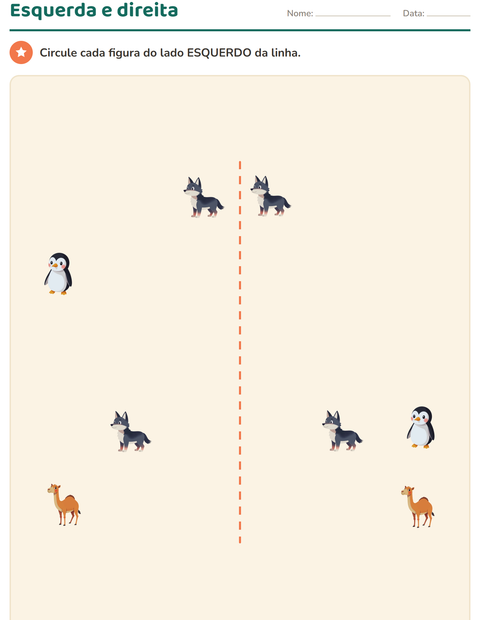 Pré-visualização da ficha de Palavras de posição com Animais para Educação infantil (pré-escola, 5-7 anos)