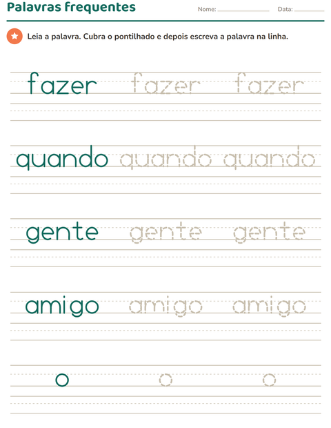 Pré-visualização da ficha de Palavras frequentes para Educação infantil (pré-escola, 5-7 anos)