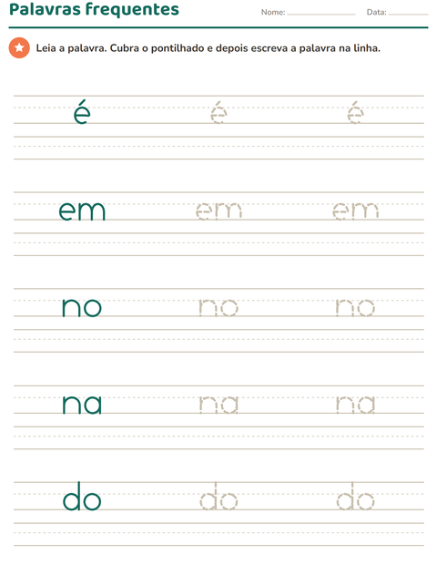 Pré-visualização da ficha de Palavras frequentes para Educação infantil (pré-escola, 5-7 anos)