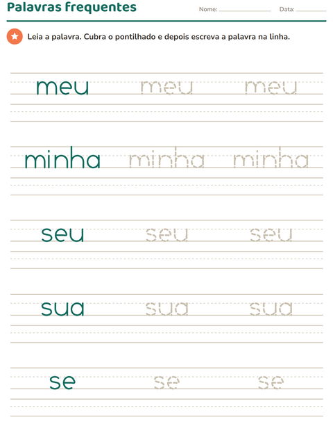 Pré-visualização da ficha de Palavras frequentes para Educação infantil (pré-escola, 5-7 anos)