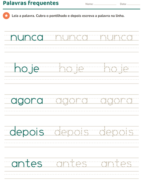 Pré-visualização da ficha de Palavras frequentes para Educação infantil (pré-escola, 5-7 anos)