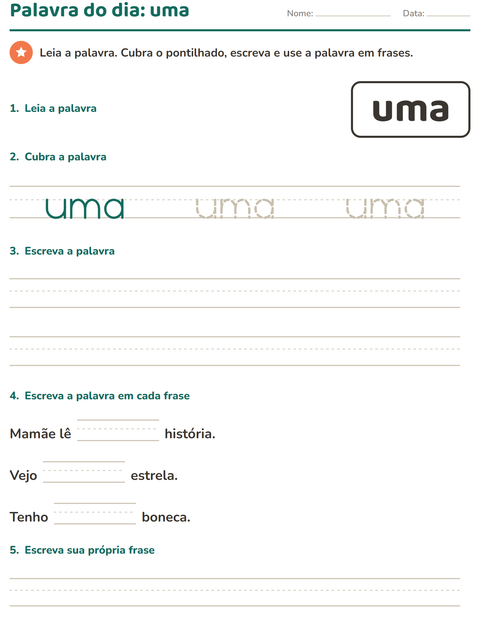 Pré-visualização da ficha de Palavras frequentes para Educação infantil (pré-escola, 5-7 anos)