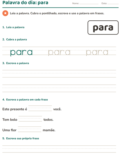 Pré-visualização da ficha de Palavras frequentes para Educação infantil (pré-escola, 5-7 anos)