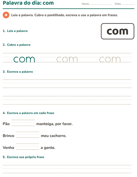 Pré-visualização da ficha de Palavras frequentes para Educação infantil (pré-escola, 5-7 anos)