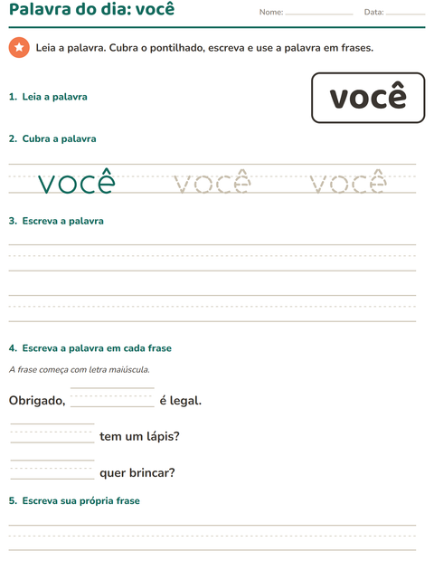 Pré-visualização da ficha de Palavras frequentes para Educação infantil (pré-escola, 5-7 anos)