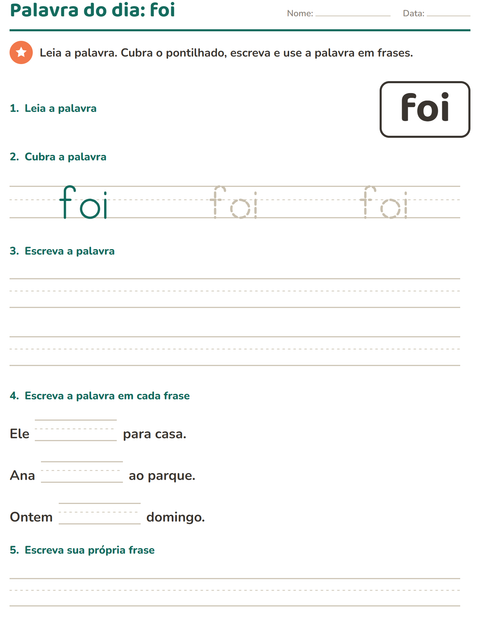 Pré-visualização da ficha de Palavras frequentes para Educação infantil (pré-escola, 5-7 anos)