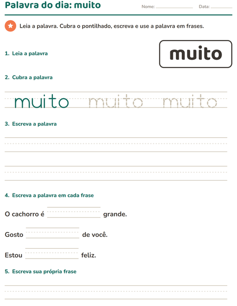 Pré-visualização da ficha de Palavras frequentes para Educação infantil (pré-escola, 5-7 anos)