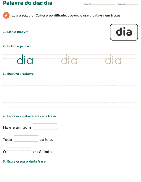 Pré-visualização da ficha de Palavras frequentes para Educação infantil (pré-escola, 5-7 anos)