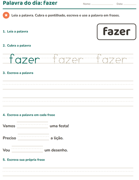 Pré-visualização da ficha de Palavras frequentes para Educação infantil (pré-escola, 5-7 anos)